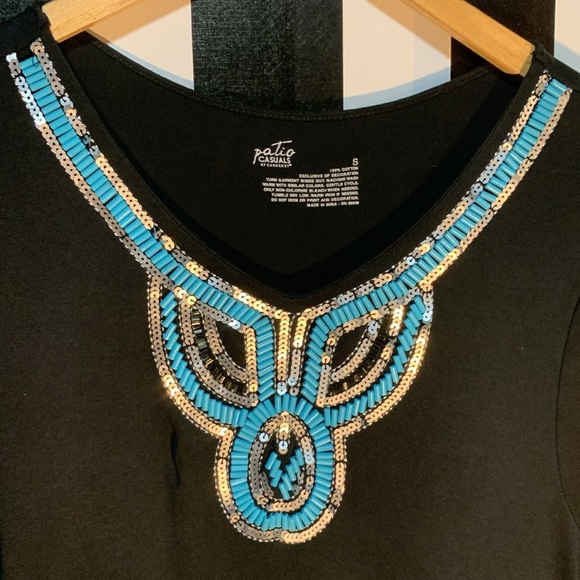 Patio Casuals by Cabernet Maxi Dress w/Turquoise & Silver Beading Sequin Detail - Picture 6 of 15